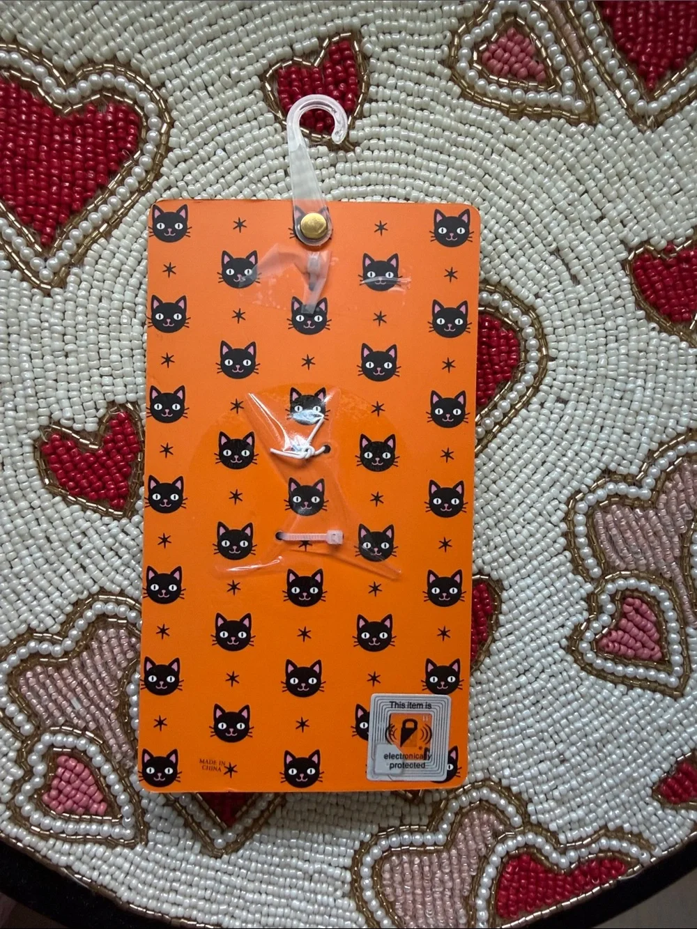 T.J.Maxx Black Sparkle Cat Keychain with Gold Clip